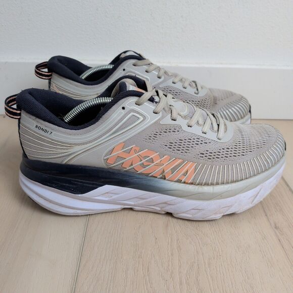 Hoka One One Bondi 7 Shoes Womens 9 Lunar Rock Running Gray Sneakers Athleisure - Picture 3 of 10